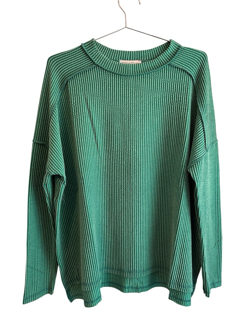 Zenana Outfitters DK Green Ribbed Crewneck Sweater